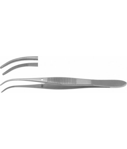 ELCON IRIS DISSECTING FORCEPS 100MM, CURVED, WIDTH 1,0MM, WITH GUIDE PIN