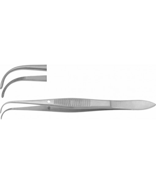 ELCON IRIS DISSECTING FORCEPS 95MM, STRONG CURVED, WIDTH 1,0MM, WITH GUIDE PIN