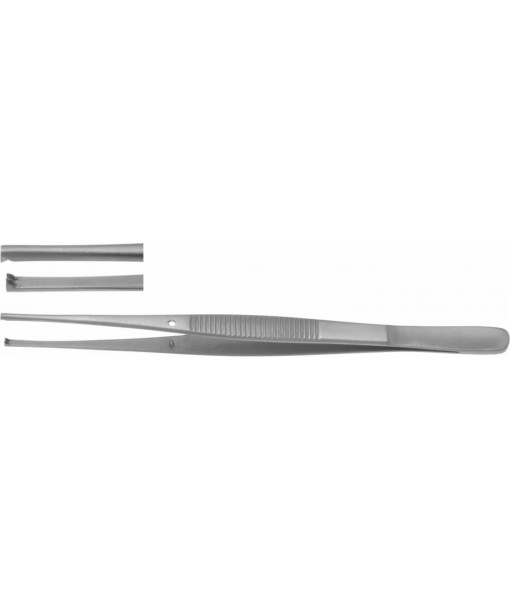 ELCON SEMKEN TISSUE FORCEPS 125MM, STRAIGHT, 2x3 TEETH, WIDTH 2,0MM, WITH GUIDE PIN