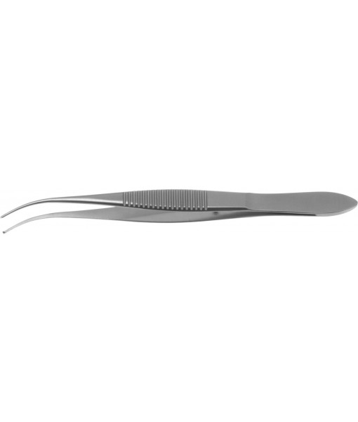 ELCON IRIS TISSUE FCPS. 100MM 1X2 TEETH SLIGHTLY CURVED 0,7MM WITH SERRATED THUMB SERRATION