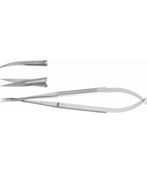 ELCON MICRO SCISSORS 210MM, CURVED, POINTED, FLAT HANDLE, CUTTING EDGE 14MM TURNED END St