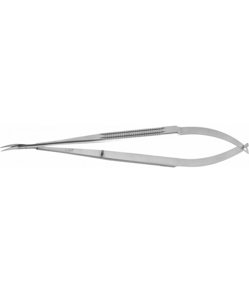 ELCON MICRO SCISSORS 230MM, CURVED, POINTED, FLAT HANDLE, CUTTING EDGE 14MM TURNED END St