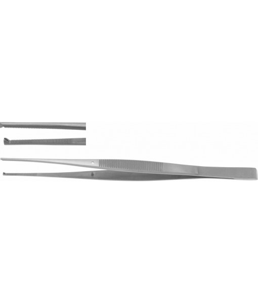 ELCON TAYLOR TISSUE FORCEPS 180MM, STRAIGHT, 1x2 TEETH, WITH DISSECTOR END