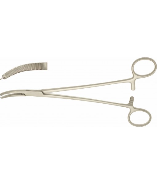 ELCON FAURE PERITONEUM FORCEPS 210MM STRONG CURVED, 1x2 TEETH