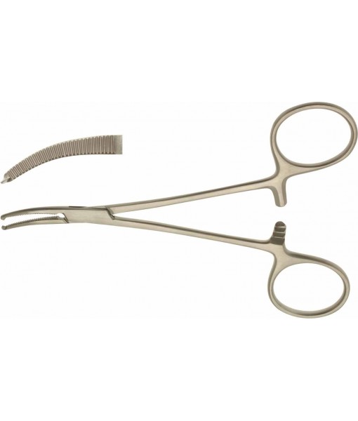 ELCON HALSTED MOSQUITO ARTERY FORCEPS 125MM CURVED, 1x2 TEETH