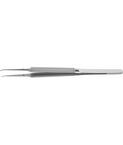 ELCON MICRO FORCEPS 150MM, CURVED, ROUND HANDLE Ø8MM, WITH PLATFORM 0,7X6MM, DIAMOND COATED