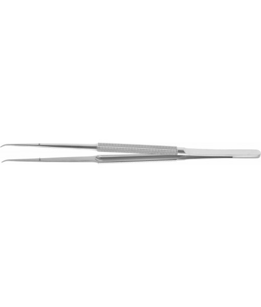 ELCON MICRO FORCEPS 180MM, CURVED, ROUND HANDLE Ø8MM, WITH PLATFORM 0,7X6MM, DIAMOND COATED