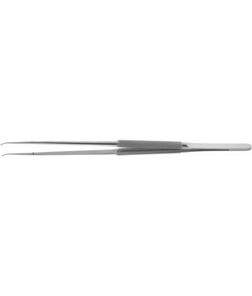 ELCON MICRO FORCEPS 210MM, CURVED, ROUND HANDLE Ø8MM, WITH PLATFORM 0,7X6MM