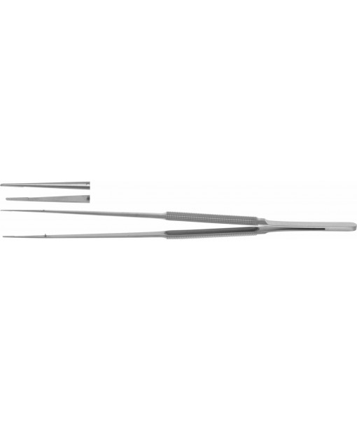 ELCON MICRO FORCEPS 230MM, STRAIGHT, ROUND HANDLE Ø8MM, WITH PLATFORM 0,7X6MM, DIAMOND COATED
