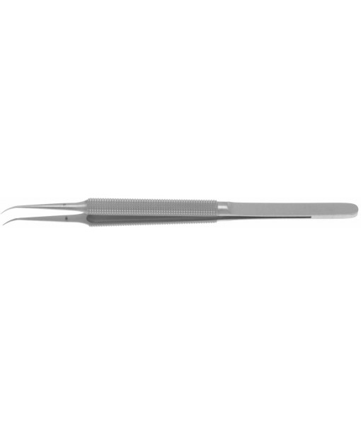 ELCON MICRO FORCEPS 150MM, CURVED, ROUND HANDLE Ø8MM, WITH PLATFORM 0,3X6MM, DIAMOND COATED, 1X2 TEETH