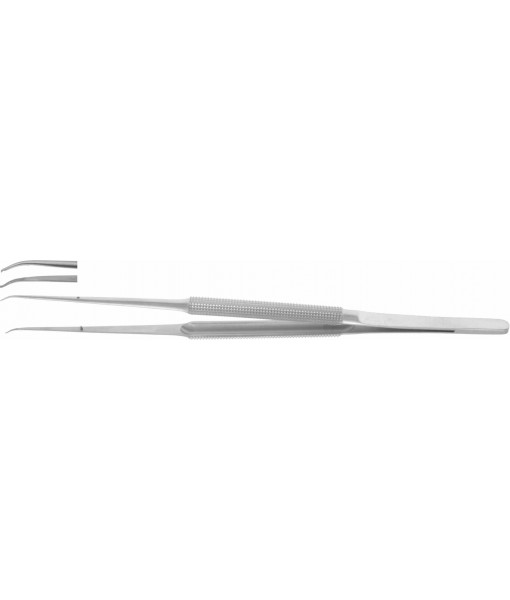 ELCON MICRO FORCEPS 180MM, CURVED, ROUND HANDLE Ø8MM, WITH PLATFORM 0,3X6MM, DIAMOND COATED