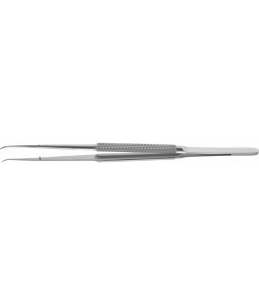 ELCON MICRO FORCEPS 180MM, CURVED, ROUND HANDLE Ø8MM, WITH PLATFORM 0,7X6MM, 1X2 TEETH