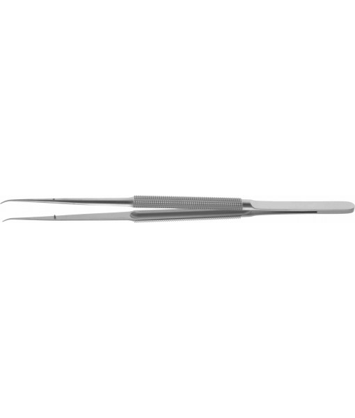 ELCON MICRO FORCEPS 180MM, CURVED, ROUND HANDLE Ø8MM, WITH PLATFORM 0,3X6MM