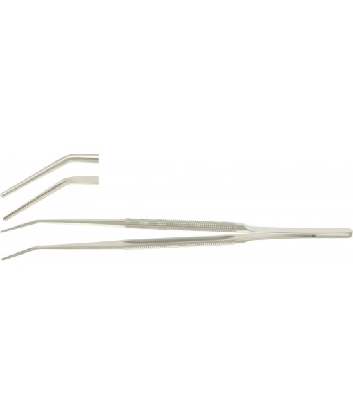 ELCON DEBAKEY ATRAUMATIC MICRO FORCEPS 150MM, ANGLED, ROUND HANDLE Ø8MM, WIDTH 1,2MM
